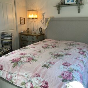 Vintage Floral Pink and White Bedding Set reversible